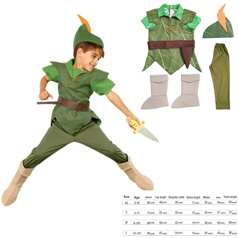 Рождественский костюм Питера Пэна для мальчиков Детский косплея из аниме