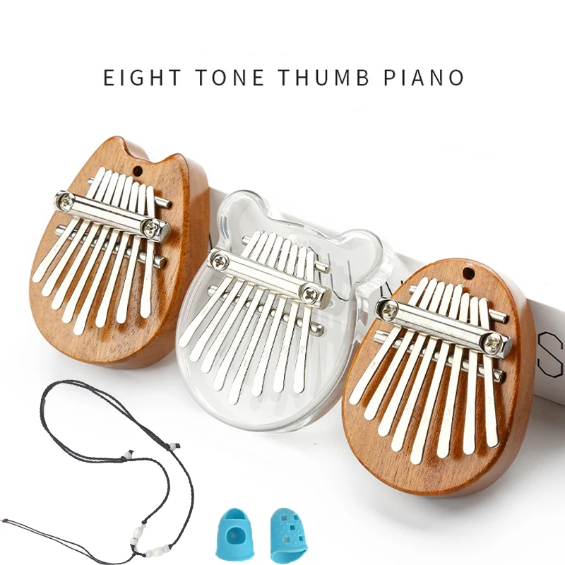 

8 Tone Mini Thumb Harp Crystal Transparent Karinba Solid Wood Keyboard Piano 8 Keys Musical Instrument Gift Calimba Music Box
