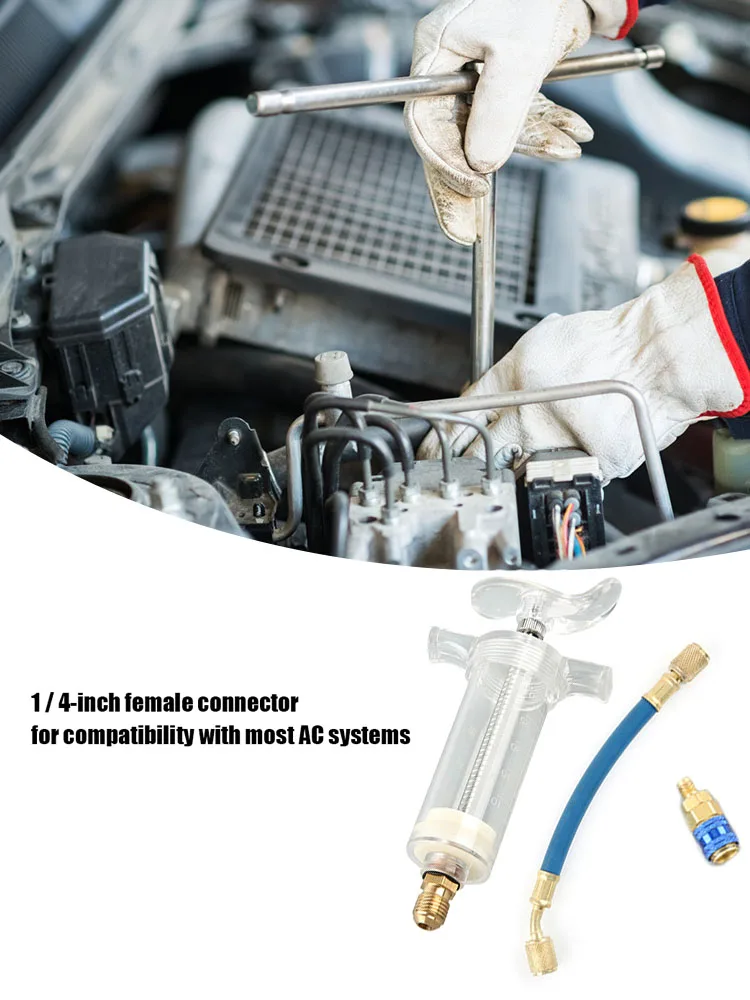 

Manual Oiler Oil Injector Air Conditioning Car Oil Injection Fuel Injection Tool 1 oz 1/4" Pure Liquid Oil Coolant Filling Tube