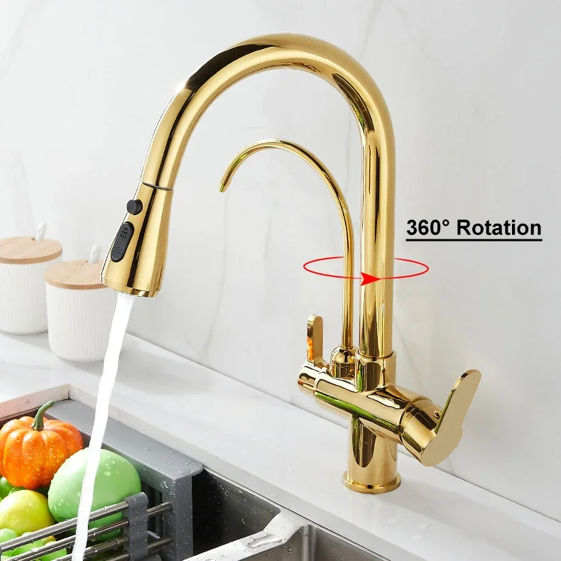 Кухонный смеситель с золотым сенсорным фильтром кухонный кран 3 отверстиями для
