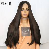 sivir synthetic brazilian wigs for women long straight nature black cosplay wig middle parting lace hair heat resistant fiber