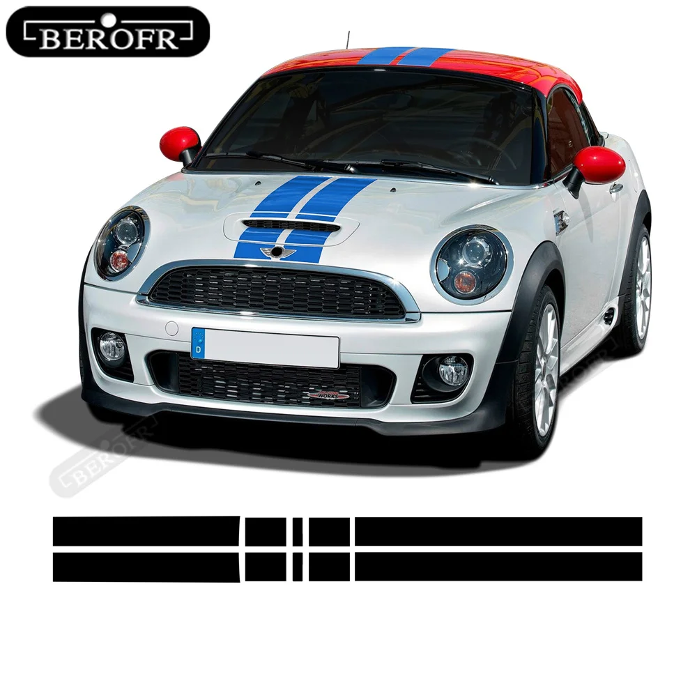 

Car Hood Bonnet Stripes Sticker Engine Cover Roof Trunk Decal For MINI Cooper Coupe R58 Cabrio R57 Roadster R59 JCW Accessories