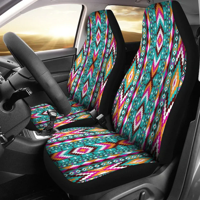 

Colorful Ethnic Aztec Boho Chic Bohemian Pattern Car Seat Covers Pair, 2 Front Seat Covers, Car Seat Protector, Car Accessories