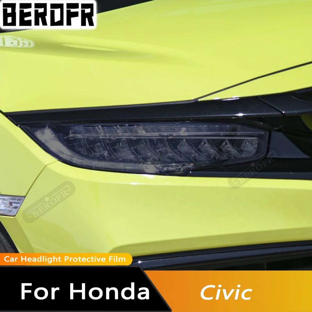 

For Honda Civic 10th 2016-2021 2018 2019 2020 TPU Car Accessories Lamp Hoods Transparent Black Headlight Film Protective Sticker
