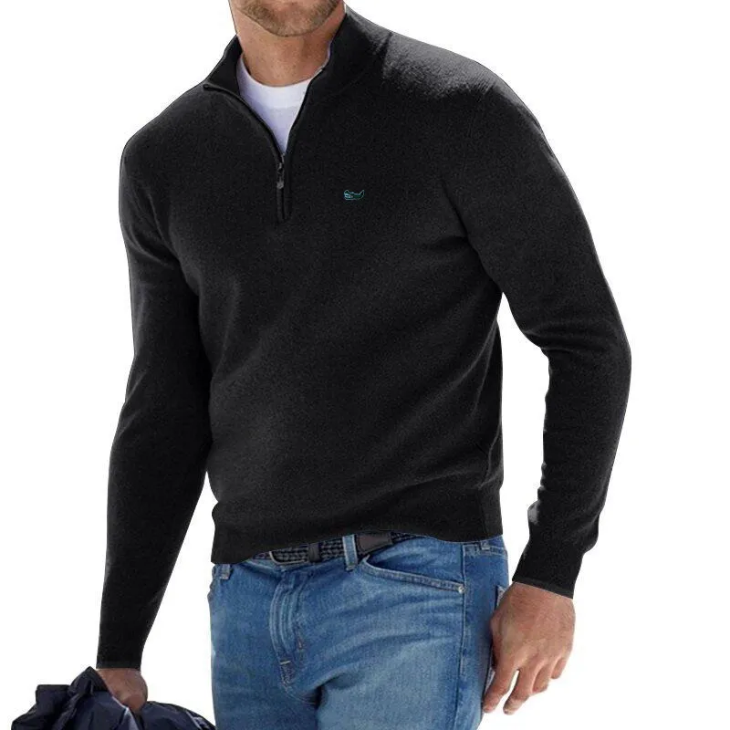 

Spring Autumn Pullover Men's Sweater Half Zipper Sweater 100% Cotton Stand Collar Fit type Sweater Vetement Homme Men Coat 8504