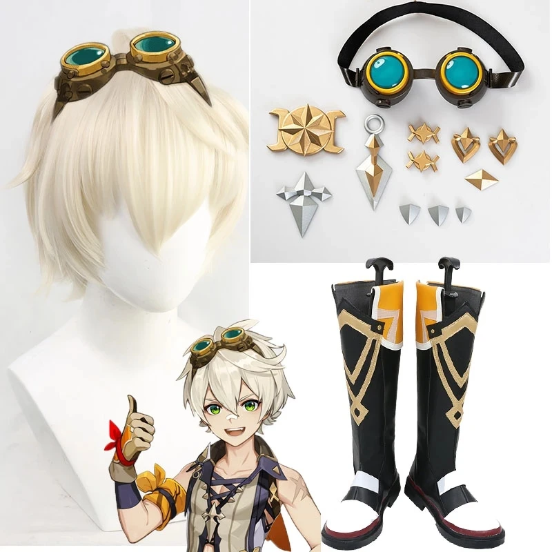 

Парик для косплея аниме Genshin Impact benнет, обувь для косплея Беннет, ботинки для Хэллоуина, карнавала, Wg, реквизит для очков