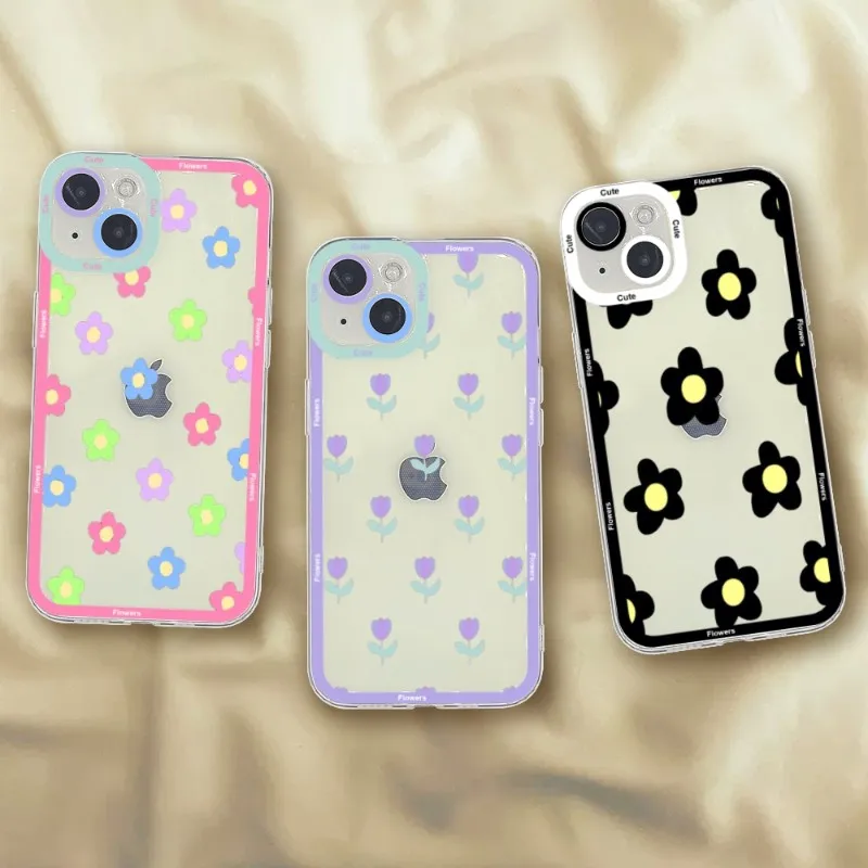 

INS Tection Fresh Flowers Cute Phone Case Angel Eyes For iPhone 14 13 12 11 Pro Max Mini XS 14 Plus MINI Soft Transparent Cover