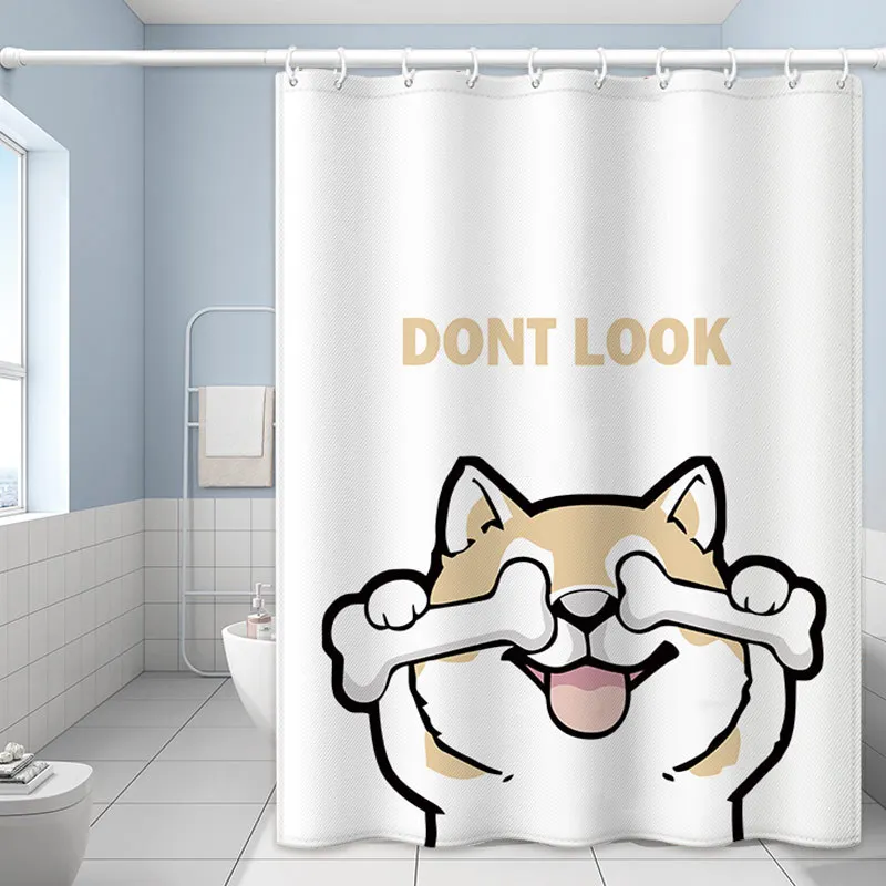 

Cortina de ducha con diseño de gato para el hogar, visillo de tela blanca de poliéster, impermeable, accesorios de baño,cortinas