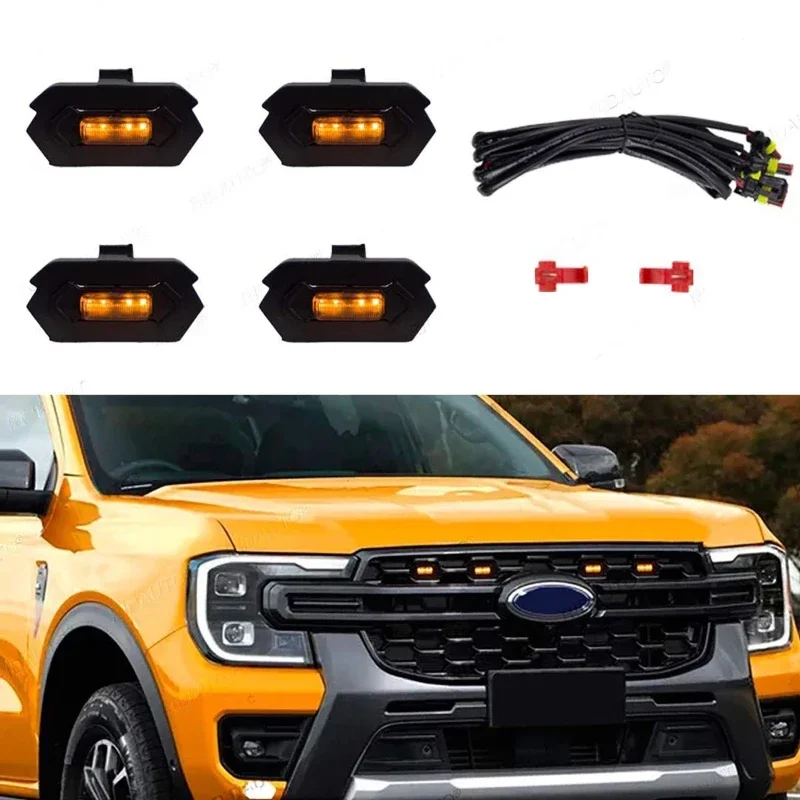 Фото Для Ford RANGER T9 2023 2024, янтарный светодиодный светильник желтого цвета в стиле Raptor, полупрозрачный корпус, решетка, светодиодные передние противотуманные фары №2