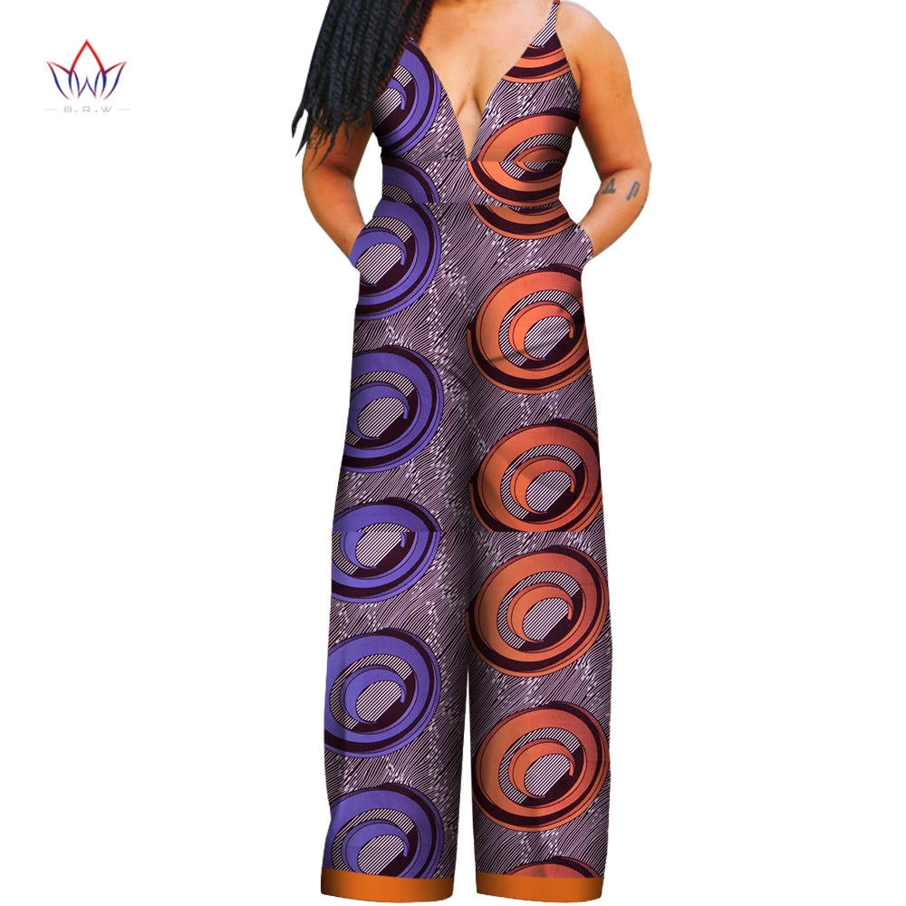 

2021 Ladies Clothes For Women Jumpsuit Private Custom Sleeveless Africa Print Wide Leg Jumpsuit 100% Pure Cotton Wy4287