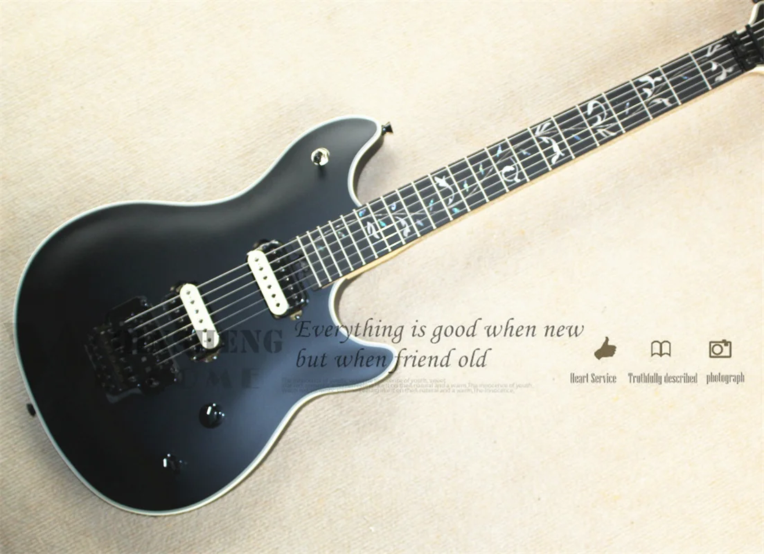 

Classic Electric Guitar, Wof Guitar, Matte Black Body,Tremolo Bridge VH Guitar Maple Neck,Shell Pearl Inlay