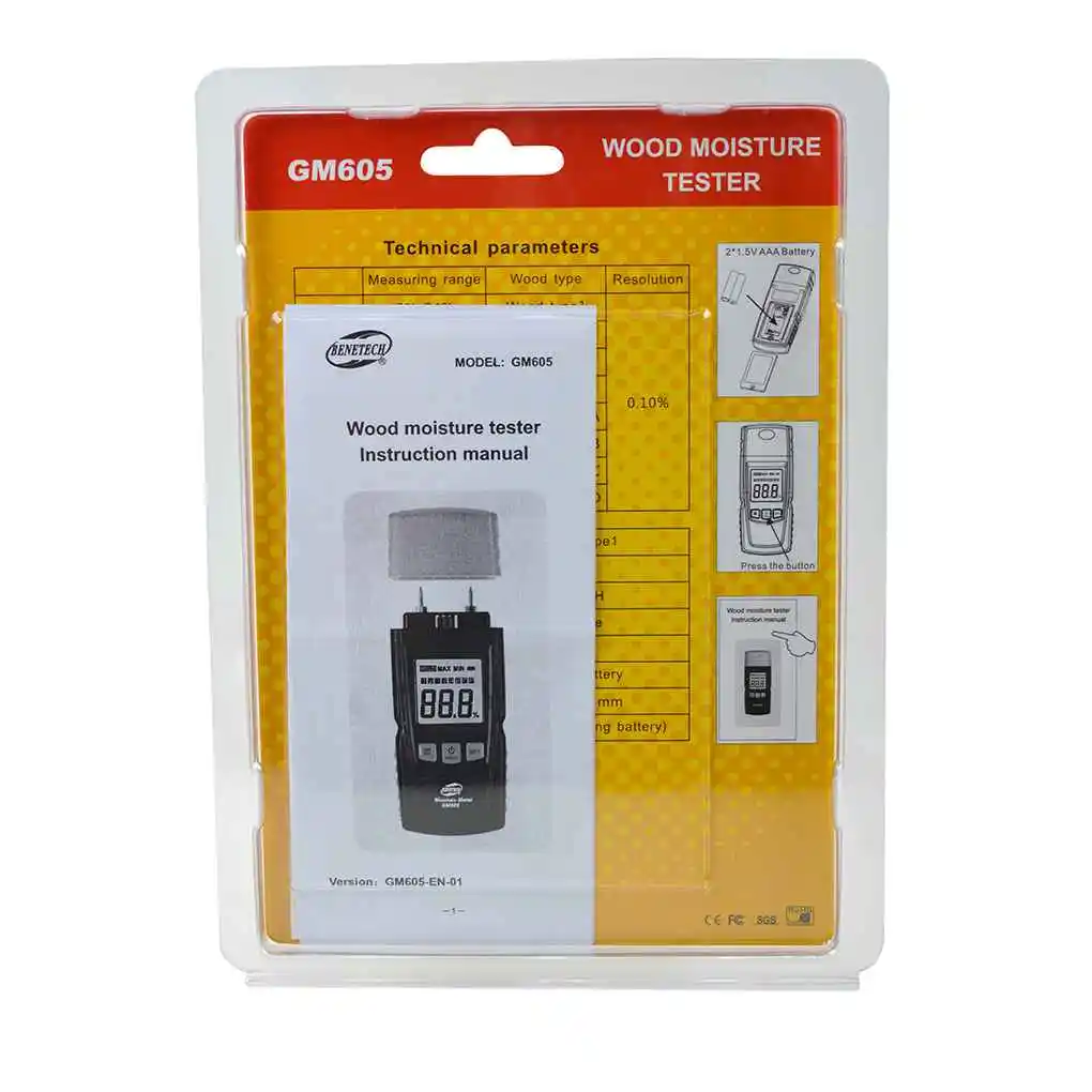 

Цифровой измеритель влажности древесины GM605 с ЖК-дисплеем, тестер влажности 0 41, детектор влажности древесины