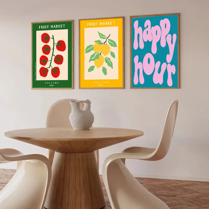 Абстрактный красочный текст с фруктами настенная живопись на холсте