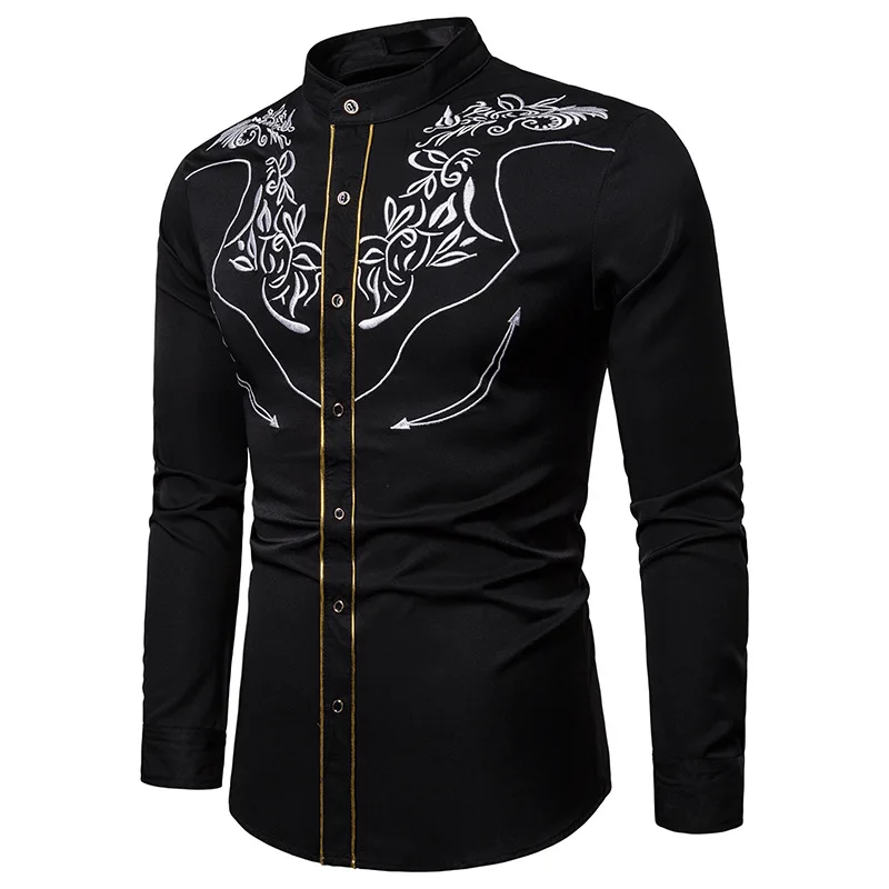 Fashion 3D Pattern Embroidery Long-sleeved Slim Shirt Men's 2022 New Korean Wedding Dress Shirt Autumn Winter Casual Wild Jacket