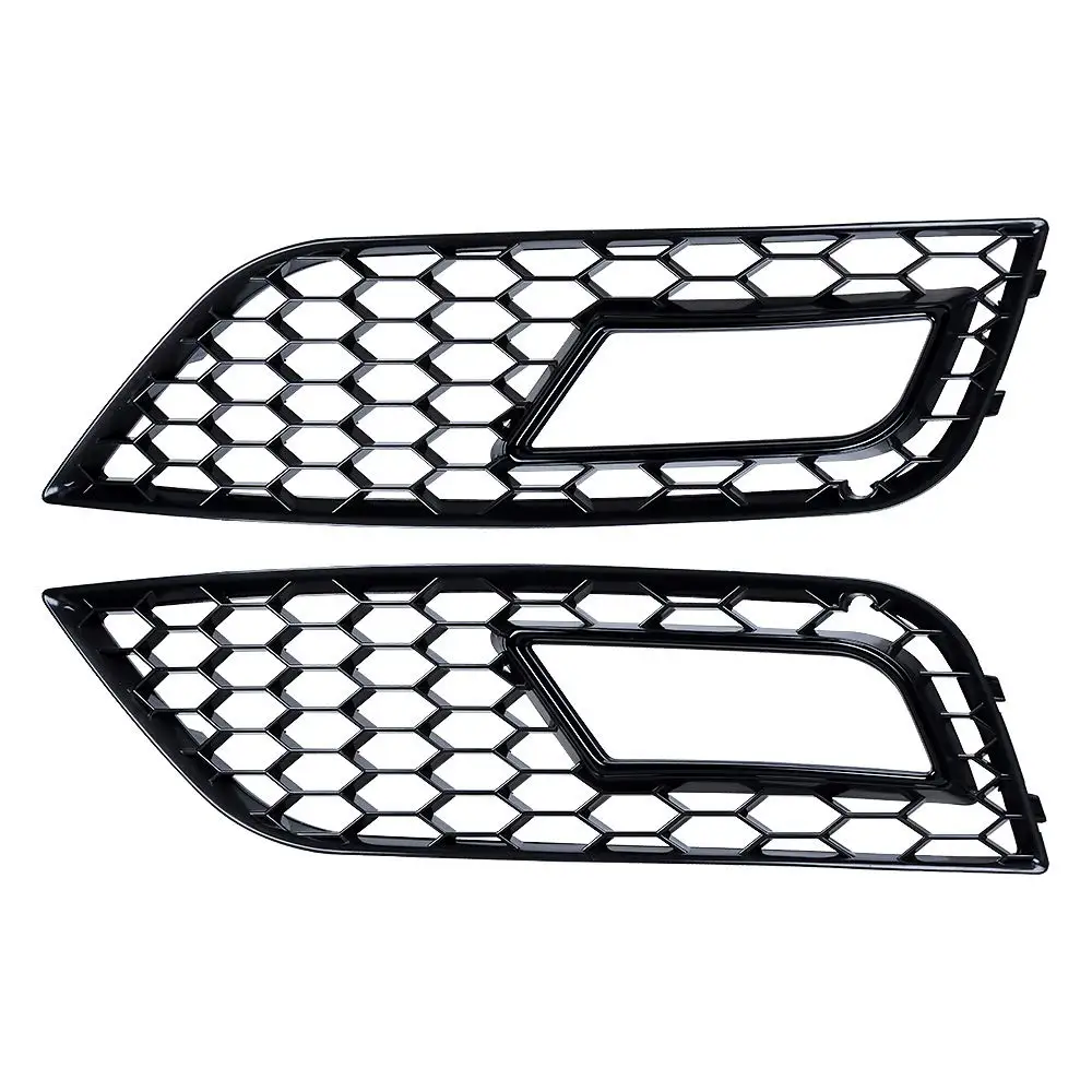

2X RS4 Style Front Bumper Lower Grille Fog Light Grill Compatible with 2013-2016 for Audi A4 B8.5 (Black Grille+Cover)