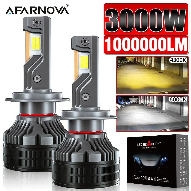 Фото 4300K 3000W H7 H1 Светодиодные фары Canbus 6000K Светодиодные автомобильные лампы H3 H4 H11 9005 HB3 9006 HB4 9012 HIR2 Противотуманные фары Автомобильные фары 12 В 24 В 2 шт. №1