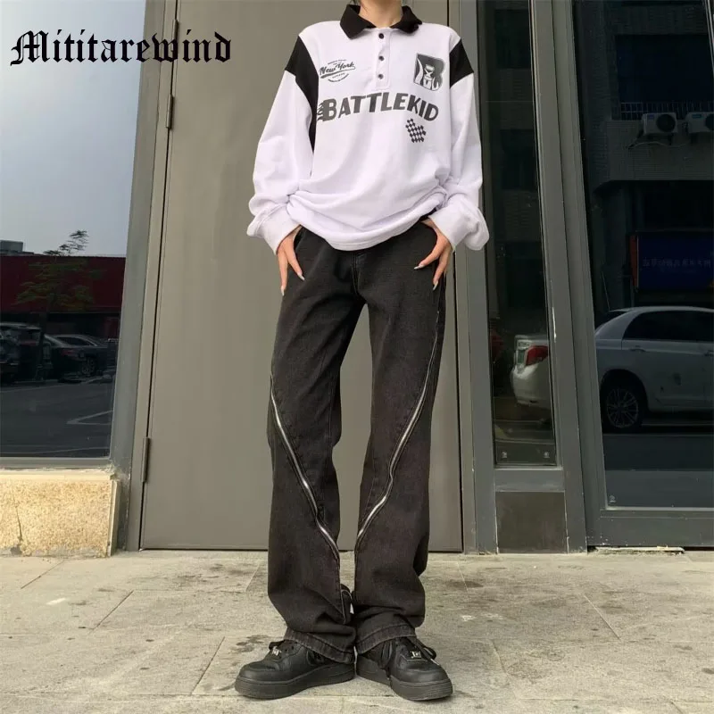 

Мужские широкие джинсы на молнии, длинные свободные брюки в стиле хип-хоп