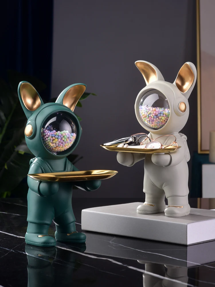 

Astronaut Rabbit Statue Tray Storage Ornament Interesting Cartoon Animal Sculpture Gift Indoor Figurine Home Decor Nordic Style