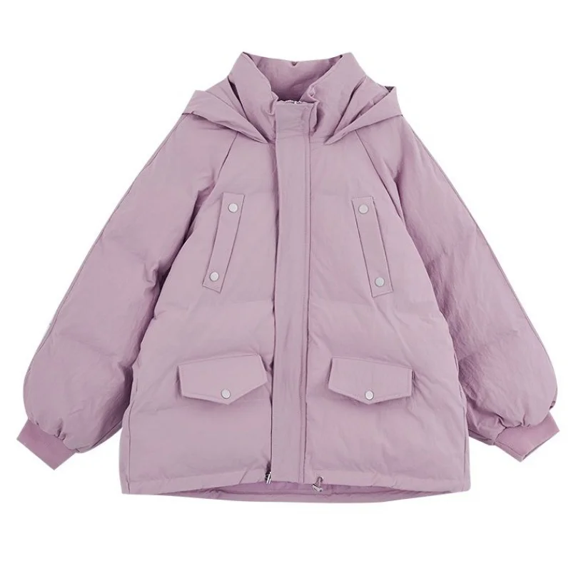 2021 Winter Puffer Coat Drawstring Tighten Short Harajuku Jacket Solid Color Loose Hooded Parka Oversized Abrigos mujer Invierno