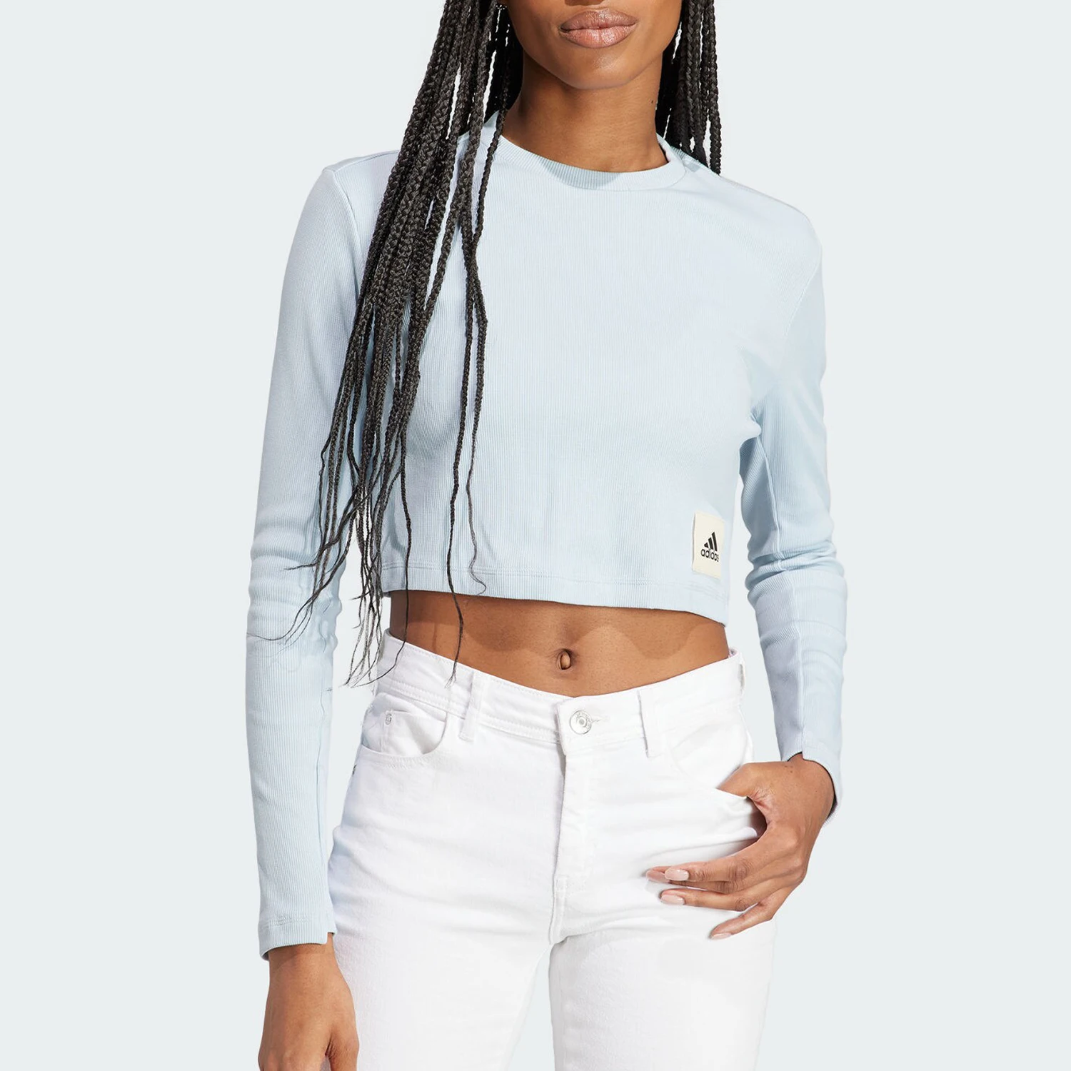Фото Оригинальная женская спортивная футболка Adidas LNG RIB TEE с длинными рукавами и круглым вырезом IJ8433 №4