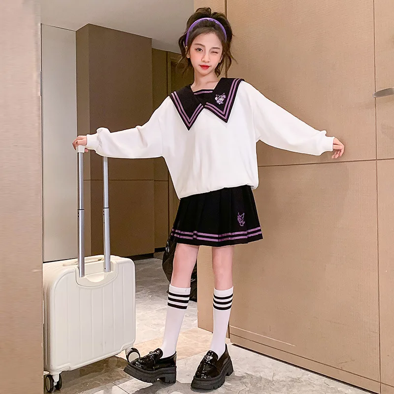 

Sanrios Kuromi аниме Kawaii комплект для девочек осеннее стильное детское платье мультяшное милое плиссированное платье комплект рождественские подарки