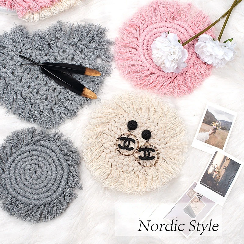 

Nordic Style Artificial Tassel Cotton Thread Pad Jewelry Photography Props Decorations Aromatherapy Candles Heat Insulation Mat