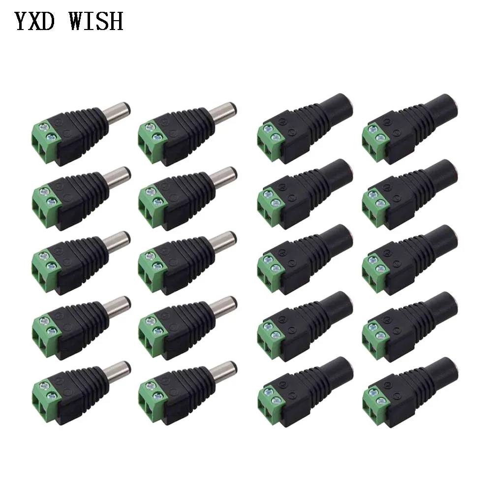 

10 пар 12 В постоянного тока, штекерные разъемы 2,1*5,5 мм, адаптер питания, розетки, разъем для сигнальной цветной светодиодной ленты, камеры видеонаблюдения