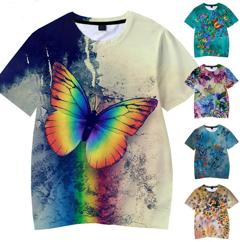 

Красочная Радужная Женская модная футболка ЛГБТ с принтом бабочки, летняя свободная футболка
