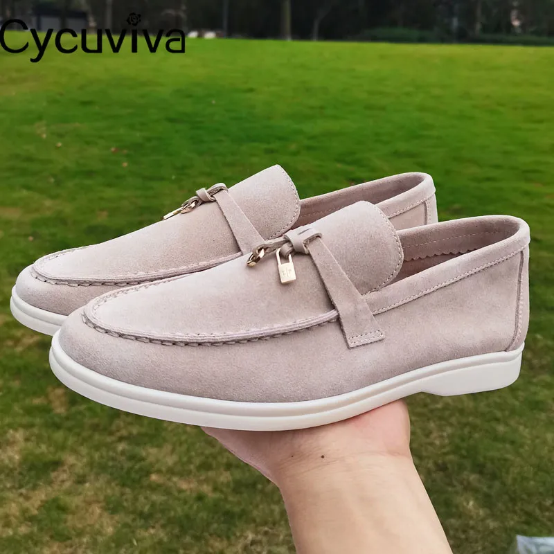 

Classical Summer Walk Shoes Hanged Metal decor Loafers Green Suede Ladies Flat Shoes Woman Slip-on Casual Shoes For Women 2022
