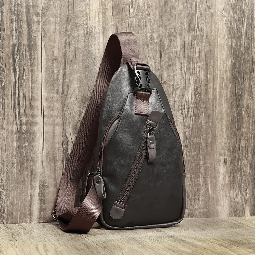 Casual Men's Crossbody Chest Bag Multifunctional Leather Cross Body Bag with Adjustable Shoulder Strap Messenger Bag for Sports