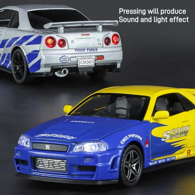 Модель спортивного автомобиля 1:32 Nissan Ares Skyline GTR R34 из сплава модель машины форсаж