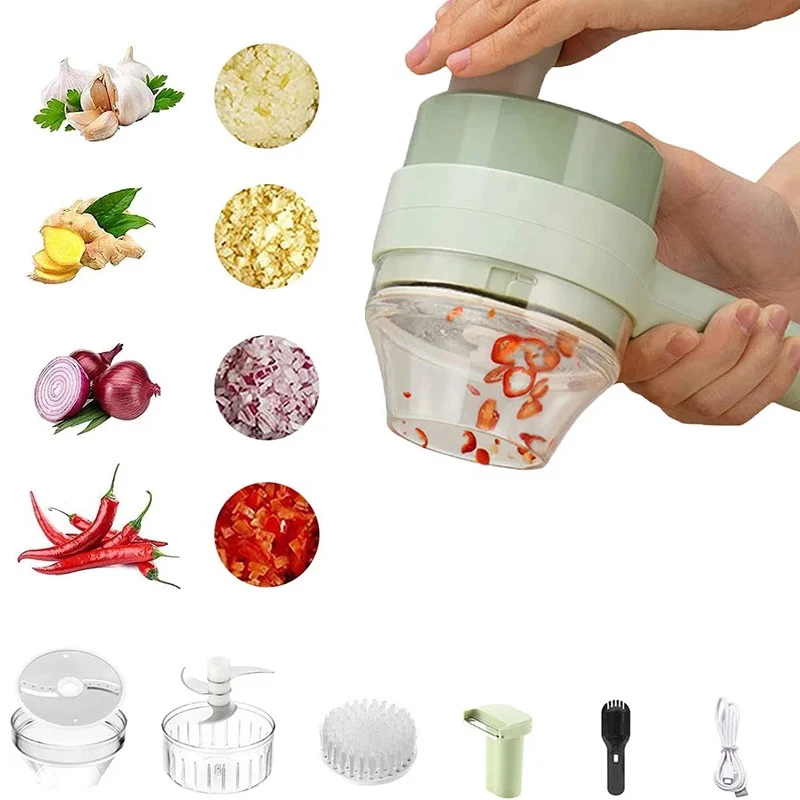 

4 In1 Multifunctional Electric Vegetable Cutter Slicer Garlic Mud Masher Chopper Cutting Pressing Mixer Food Slice Usb Charging