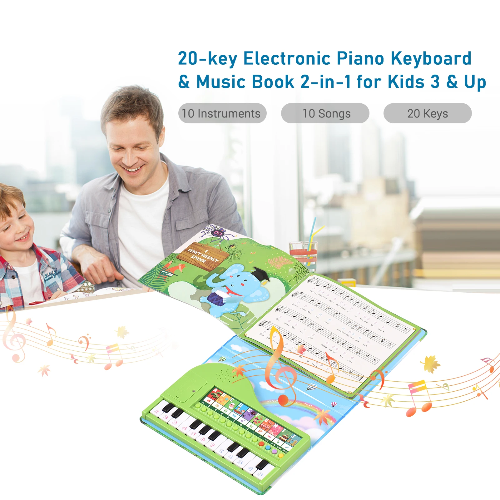 

20-клавишная электронная музыкальная книга Bigfun 2 в 1 фортепиано Songbook с 10 инструментами и 10 песнями образовательный музыкальный гаджет