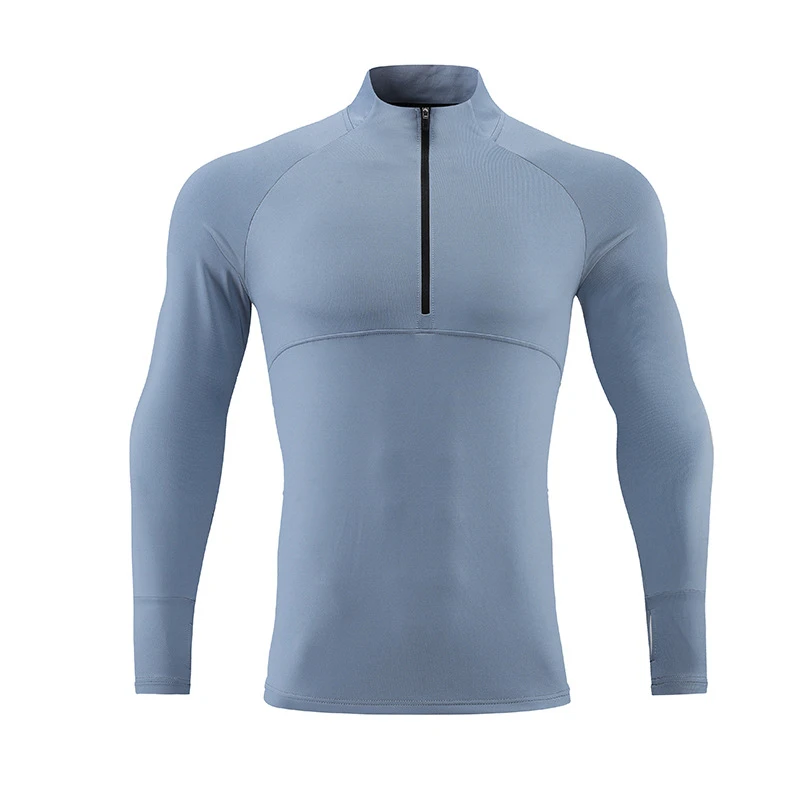 2022 Autumn Men's Running Training Long Sleeve Tops Quick Dry Stand Collar Zipper Up Outdoor Sports Gym Fitness Skinny Clothing