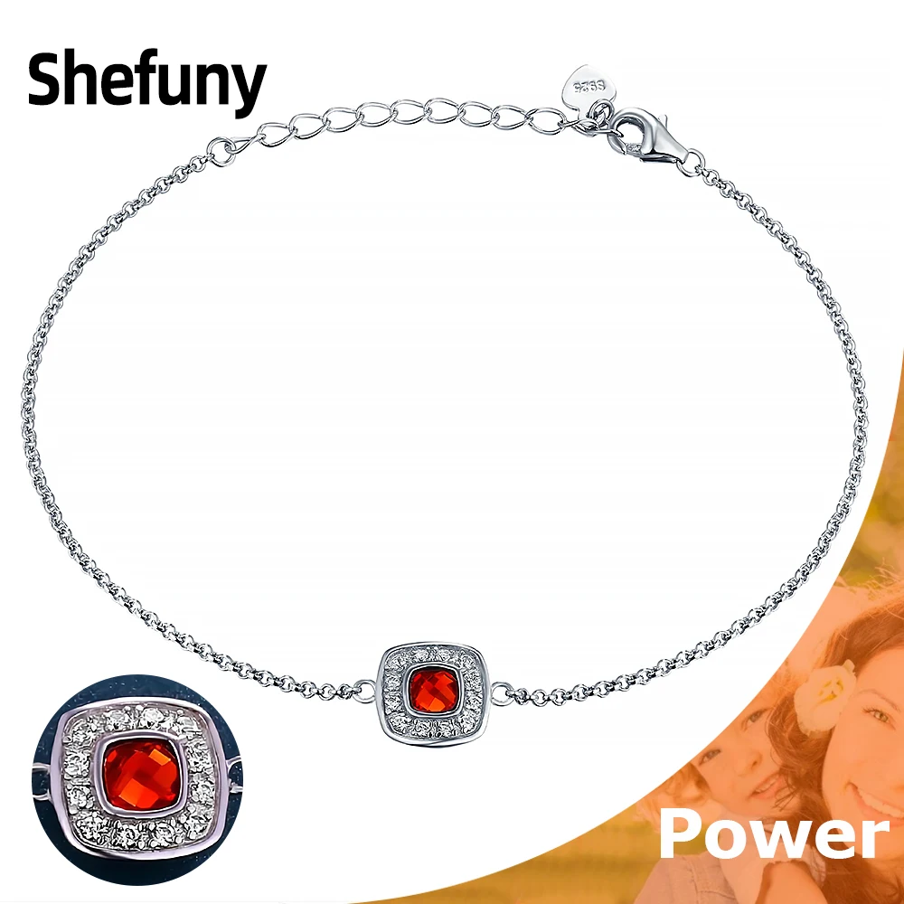 

New 925 Sterling Silver Square Chain Bracelet Colorful Cubic Zirconia Geometric Bangle For Women Fine Jewelry Anniversary Gift