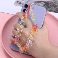 new charms phone chain lanyard colorful acrylic mobile telephone straps phone wristband for women girl jewelry accessories