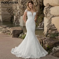 2022 illusion spoon wedding dress lace applique cap sleeves vestidos de novia playa button back tulle bridal gowns for bride
