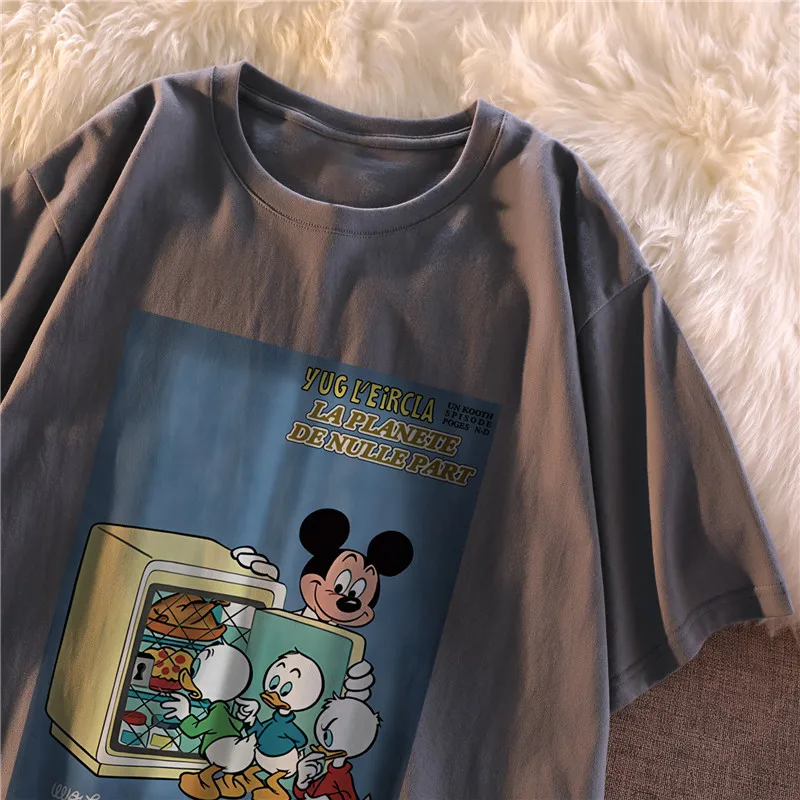 Disney M-5XL Women's Oversize T-shirt Cotton Printing Classic Cartoon Mickey Mouse Tshirts Woman Cotton Y2K Tops Streetwear