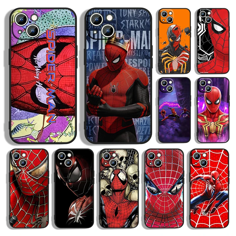

Marvel Spiderman Phone Case For Apple iPhone 14 13 12 11 Pro Max mini XS XR X 8 7 6S 6 Plus Black Soft Funda Back Cover Coque