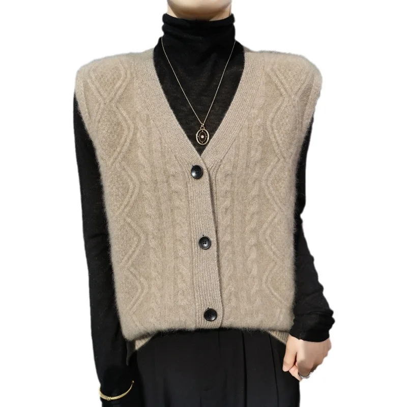 2024 осенне-зимний новый строгий шерстяной жилет без рукавов семиконтактное