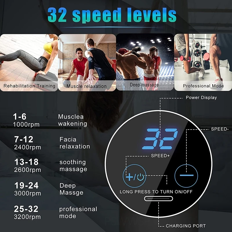 Массажный пистолет с ЖК-дисплеем портативный перкуссионный массажер для тела