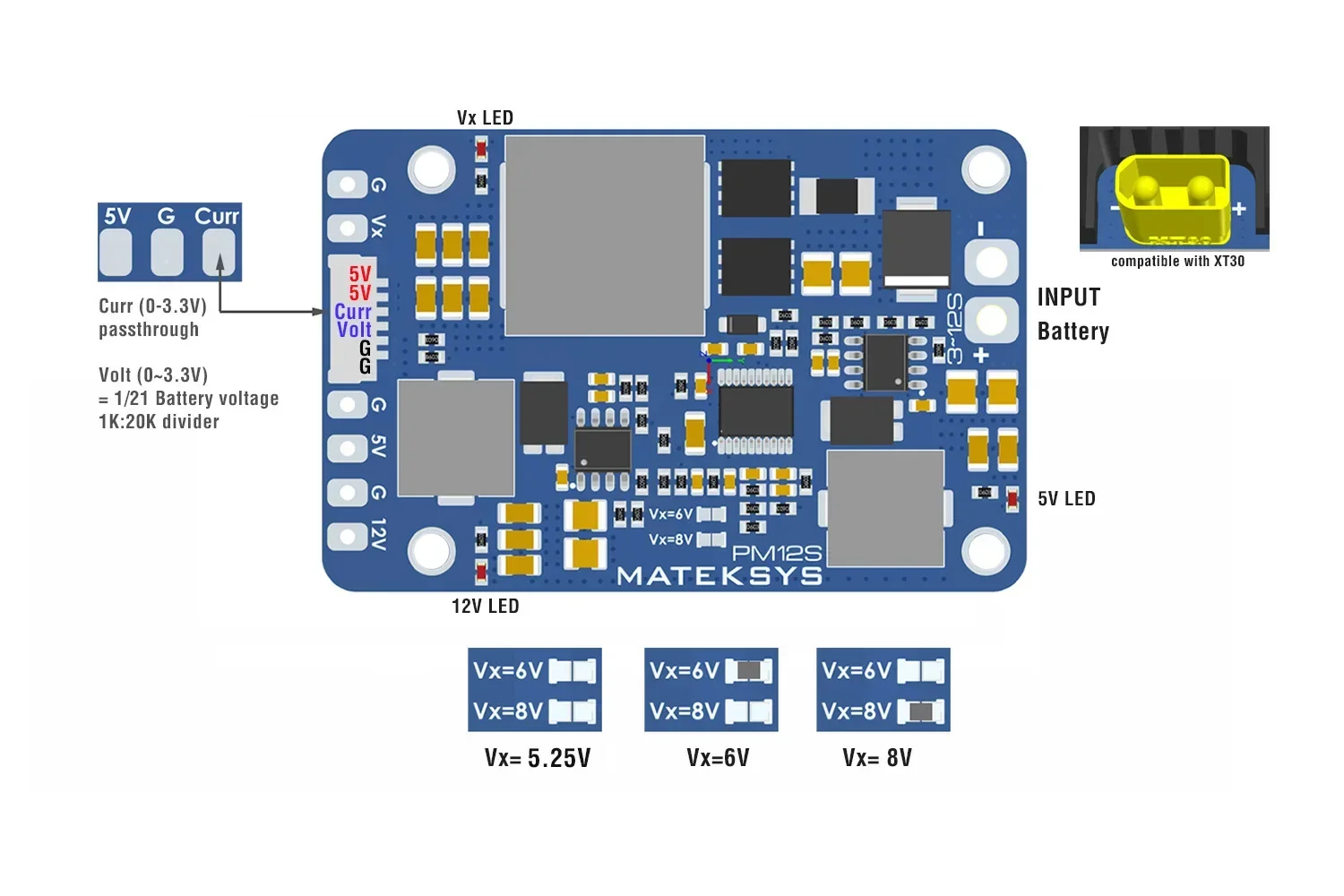 Модуль питания MATEK PM12S-3 3-12S LIPO 5 В 9 VX BEC с радиатором для радиоуправляемого