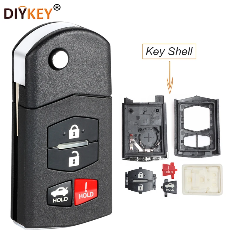 DIYKEY 4 Buttons Flip Remote Key Shell Case Fob for Mazda 3 5 6 RX8 CX7 CX9 CX-7 CX-9 2007 2008 2009 2010 2011