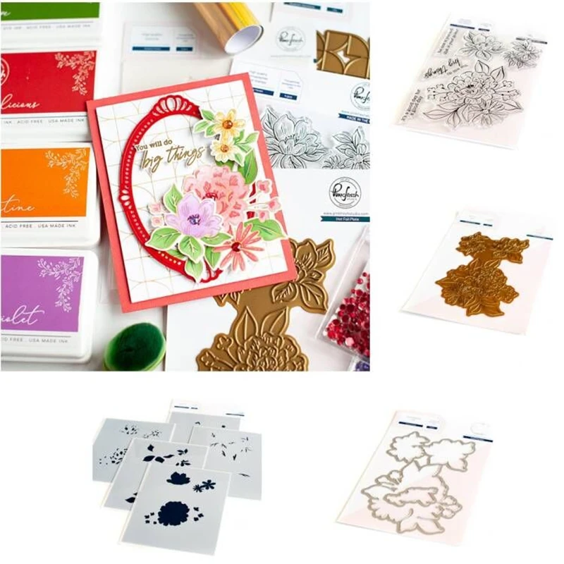

2023 New Blooming Florals Hot Foil Clear Stamps Metal Cutting Dies Stencil DIY Scrapbooking Paper Geeting Cards Handmade Album