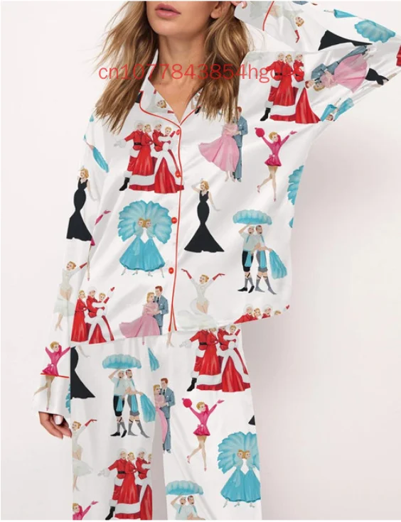 Новинка 2024 белый рождественский атласный пижамный комплект мужская и женская