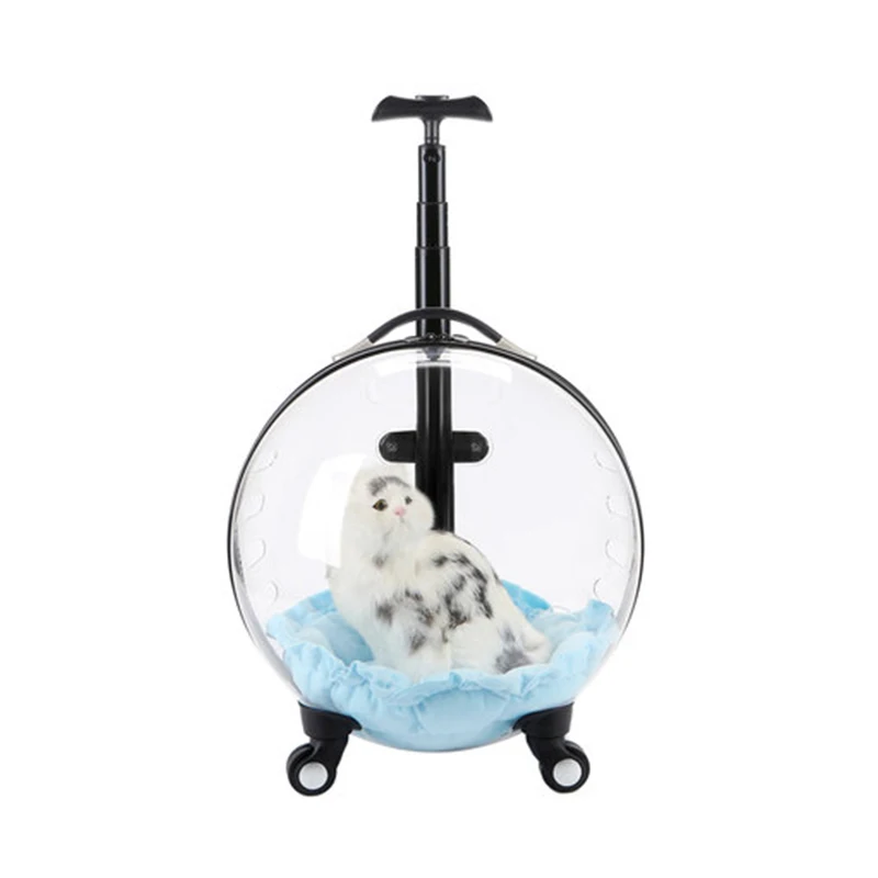 

Переносной чемодан на колесиках для кошек, панорамная космическая капсула для путешествий с питомцами, удобная переноска