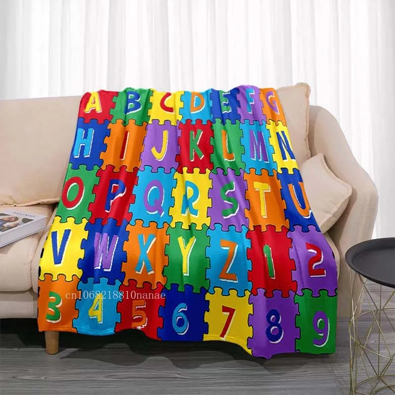 

Cartoon alphabet Plush Blanket Flannel Educational Children Baby Gift Throw Blankets Cozy Plush Covers Bed Car Travel