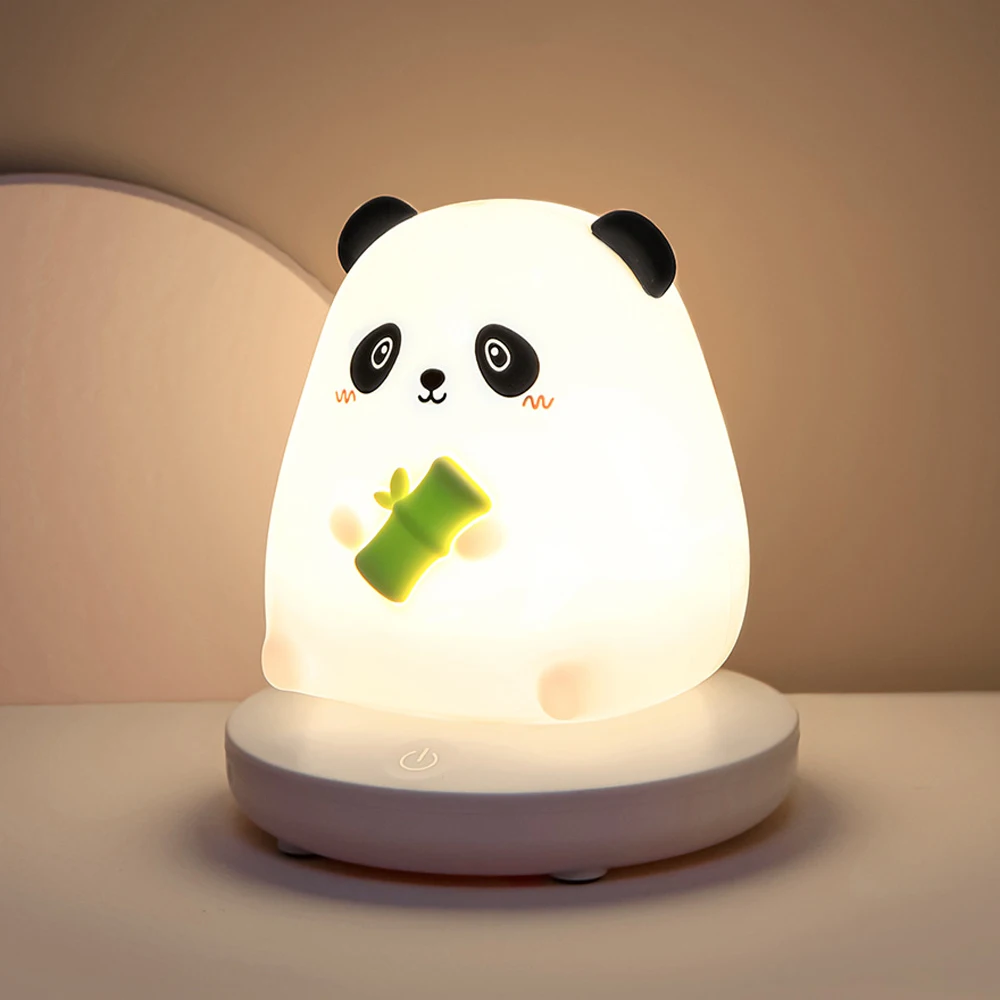 Cute Rabbit Panda LED Night Light Silicone Touch Night Lamp Dimmable USB Rechargeable Cartoon Desk Lamp for Kids Room Decor Gift