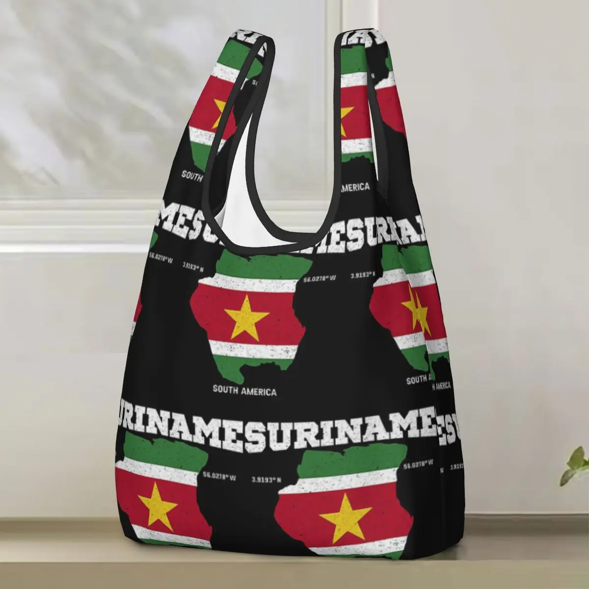 Фото Сумка для покупок с флагом и картой Surinamese, портативные сумки-тоут, многоразовая сумка-шоппер на плечо, продуктовая сумка №2