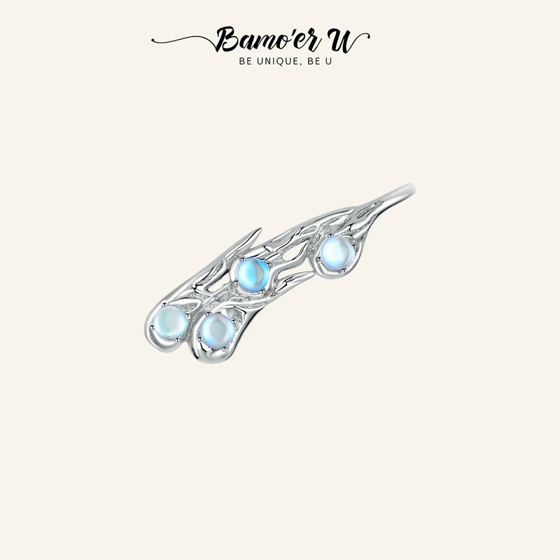 

BAMOER U 1PC 925 Sterling Silver Chasing Warm Sun Moonstone Gorgeous Ear Clip Platinum Plated for Women Wedding Fine Jewelry